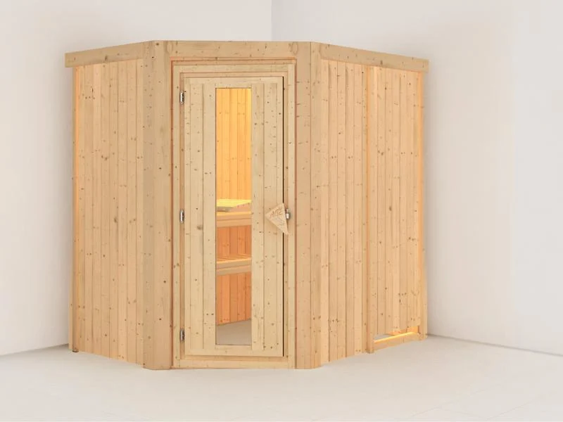 Saja - Karibu Sauna Plug & Play ohne Ofen - ohne Dachkranz - Energiespartür