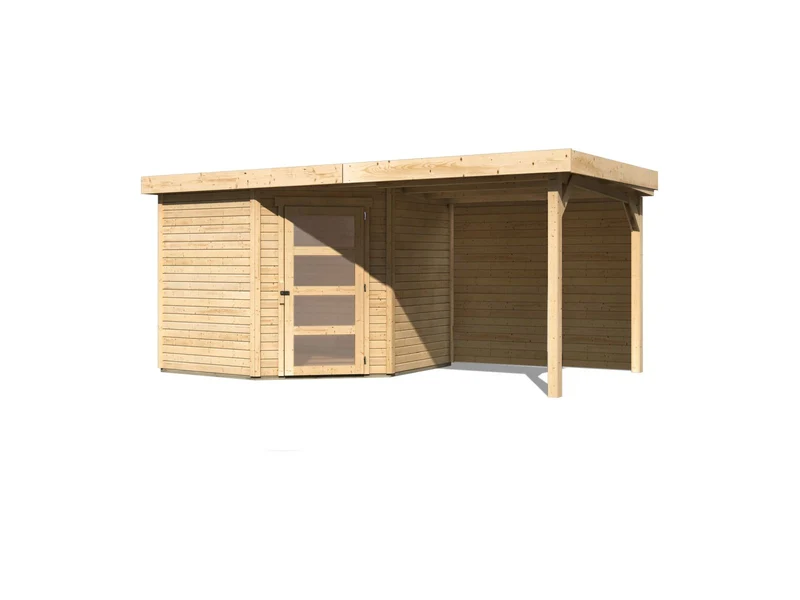Karibu Gartenhaus Schwandorf 5 natur mit Anbaudach 2,40 m inkl. Rückwand