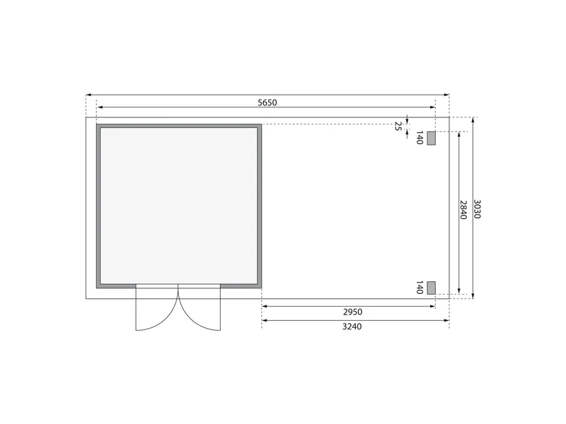 Karibu Gartenhaus Kandern 6 in terragrau mit Anbaudach 3,2 Meter inkl. Rück- und Seitenwand