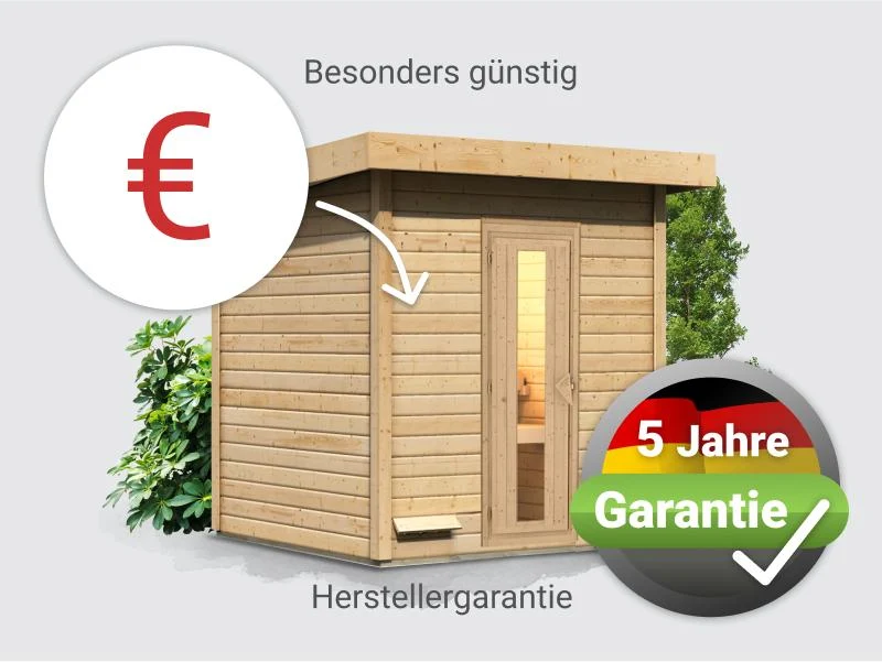 Norlinio Saunahaus Hella 2 38 mm - ohne Ofen - inkl. Dacheindeckung und Fußboden