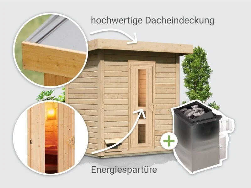 Norlinio Saunahaus Hella 1 38 - inkl. 9 kW Ofen integr. Steuerung - inkl. Dacheindeckung