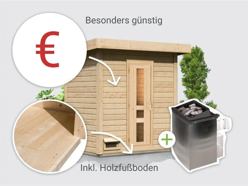 Norlinio Saunahaus Hella 1 38 - inkl. 9 kW Ofen integr. Steuerung - inkl. Dacheindeckung