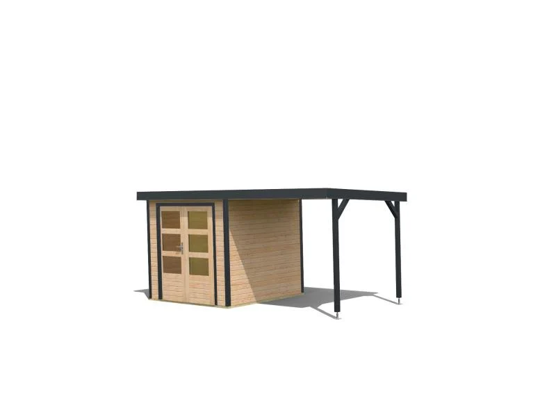 Karibu Hybrid Gartenhaus Jupiter A naturbelassen/anthrazit inkl. 2,40 m Anbaudach