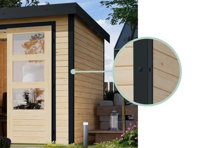 Karibu Hybrid Gartenhaus Jupiter A naturbelassen/anthrazit inkl. 2,40 m Anbaudach