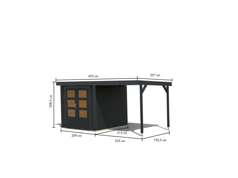 Karibu Hybrid Gartenhaus Jupiter C anthrazit/anthrazit inkl. 2,40 m Anbaudach