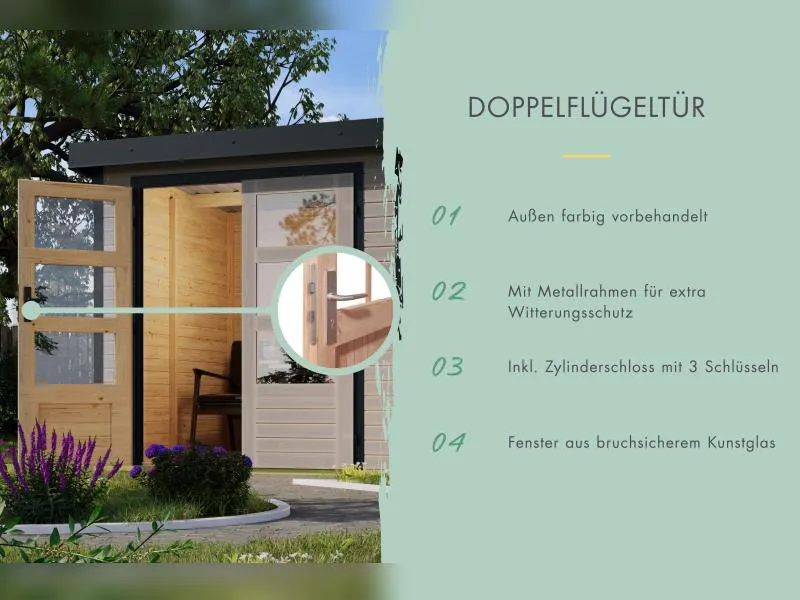 Karibu Hybrid Gartenhaus Jupiter 2 D wassergrau/staubgrau