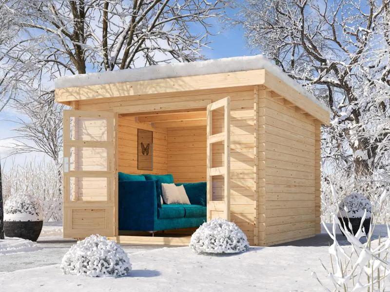 Karibu Gartenhaus Flora 5 natur, inkl. selbstklebende Dachbahn, Vlies und Wurzelschutzfolie