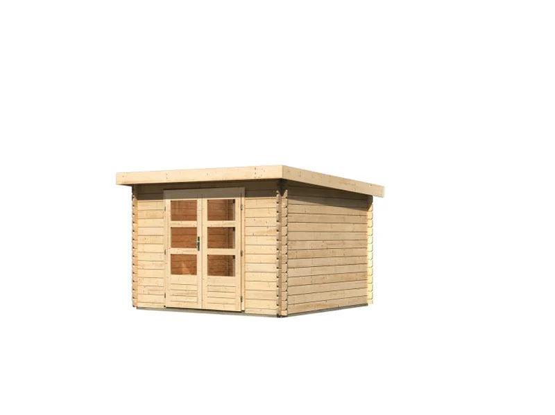 Karibu Gartenhaus Flora 5 natur, inkl. selbstklebende Dachbahn, Vlies und Wurzelschutzfolie