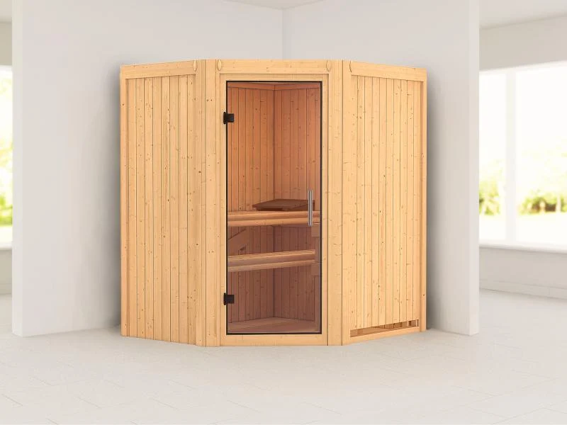 Tonja - Karibu Sauna Plug & Play ohne Ofen - ohne Dachkranz - Klarglas Ganzglastür
