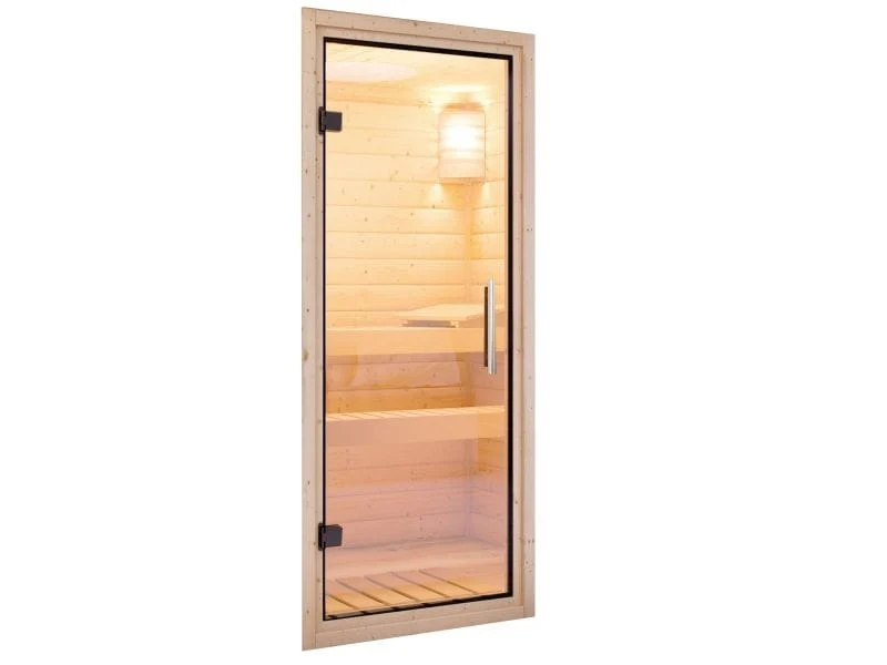 Tonja - Karibu Sauna Plug & Play ohne Ofen - ohne Dachkranz - Klarglas Ganzglastür