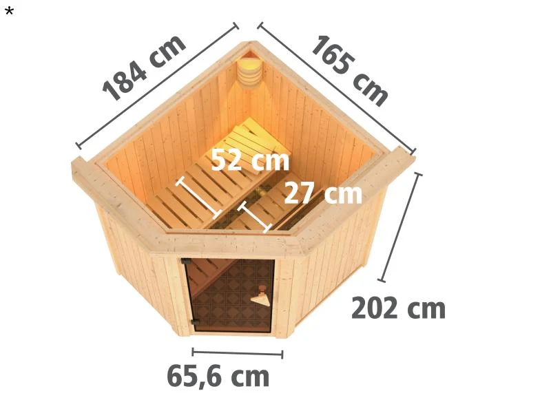 Tonja - Karibu Sauna Plug & Play ohne Ofen - mit Dachkranz - Moderne Saunatür