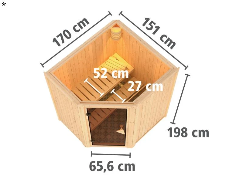 Tonja - Karibu Sauna Plug & Play ohne Ofen - ohne Dachkranz - Moderne Saunatür