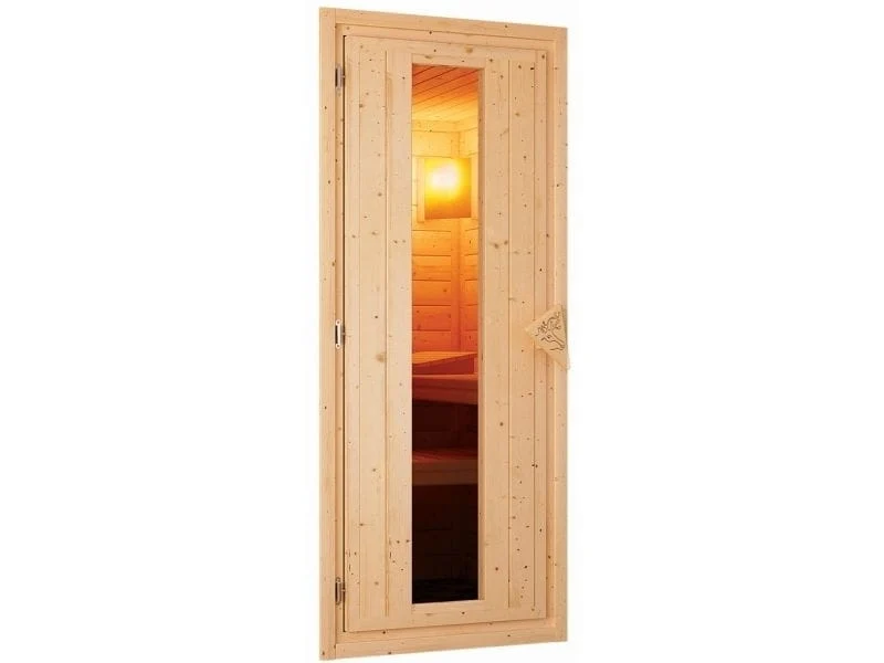 Karibu Sauna Mia inkl. 9 kW Bioofen ext. Steuerung, mit energiesparender Saunatür -ohne Dachkranz-