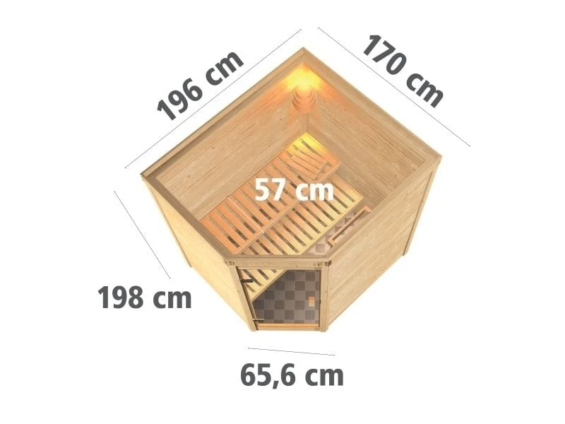 Karibu Sauna Mia inkl. 9 kW Ofen ext. Steuerung, mit energiesparender Saunatür -ohne Dachkranz-
