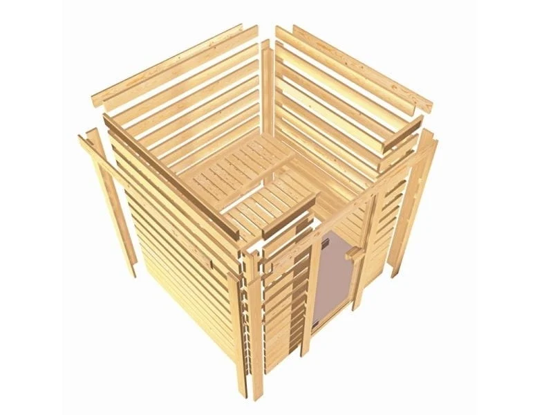 Karibu Sauna Mia inkl. 9 kW Ofen ext. Steuerung, mit energiesparender Saunatür -ohne Dachkranz-