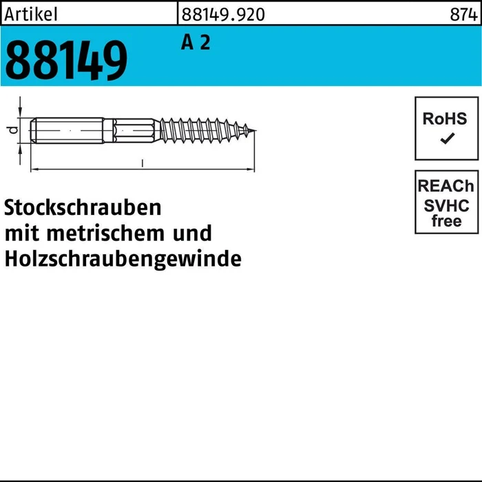 4x B-Ware Stockschraube Schraube Gewinde Edelstahl A2 blank 10 mm 100 mm 100 STÜCK