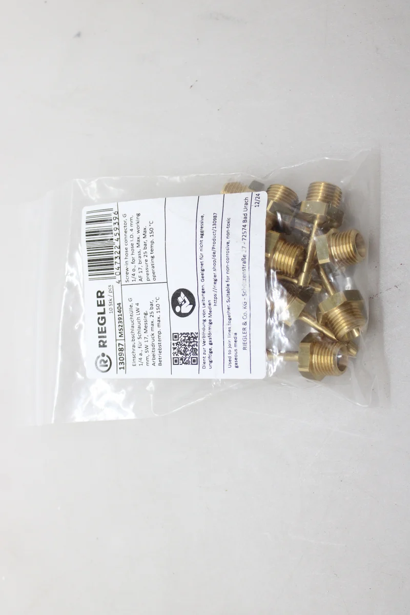 12x B-Ware Riegler Schlauchtülle Einschraubschlauch Messing G 1/4 LW 4 mm SW 17 mm 12 STÜCK