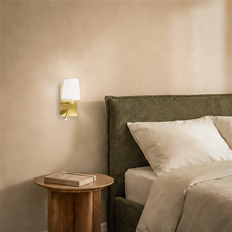 B-Ware Lindby Wandleuchte Wandlampe LED Leselicht weiß messing Beleuchtung Stoff Met339