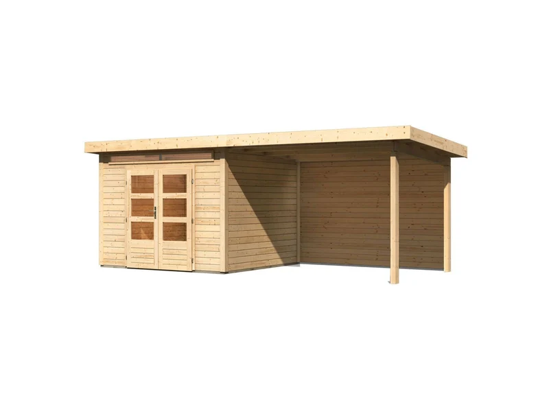 Karibu Gartenhaus Kandern 6 mit Anbaudach 3,2 Meter inkl. Rückwand