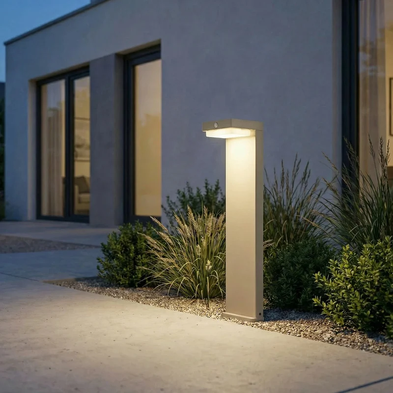 B-Ware Lindby Sockelleuchte Wegeleuchte LED Solar Sensor Aluminium beige Außenleuchte