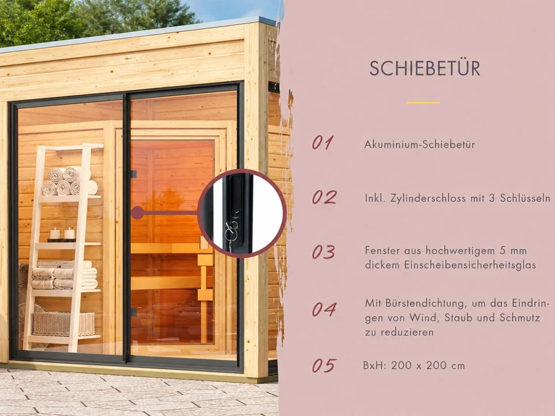 Karibu Saunahaus Miramar schwarz 73 mm inkl. 9 kW Bioofen externe Steuerung mit Vorraum