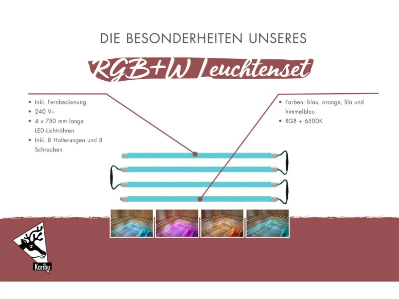 Karibu RGB+W Leuchtenset 4x750mm mit Fernbedienung/Bankunterbeleuchtung