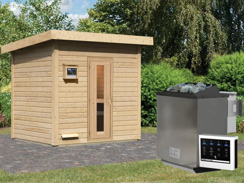 Karibu Saunahaus Hytti 3 38 mm - inkl. 9 kW Bioofen ext. Steuerung - inkl. Energiespartür