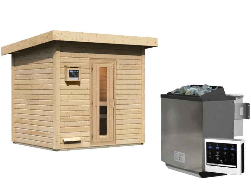 Karibu Saunahaus Hytti 3 38 mm - inkl. 9 kW Bioofen ext. Steuerung - inkl. Energiespartür