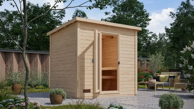 Karibu Saunahaus Hytti 3 38 mm - inkl. 9 kW Ofen ext. Steuerung - inkl. Energiespartür und Fußboden
