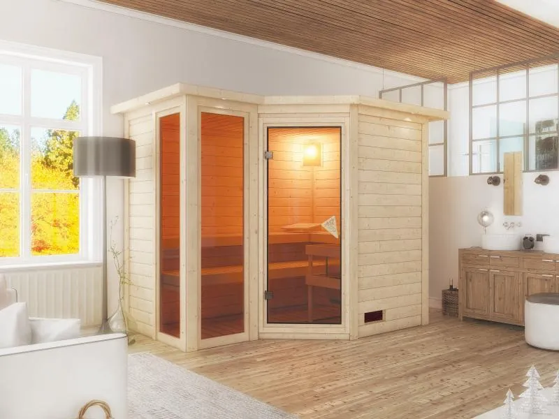 Amara - Karibu Sauna ohne Ofen - mit Dachkranz -