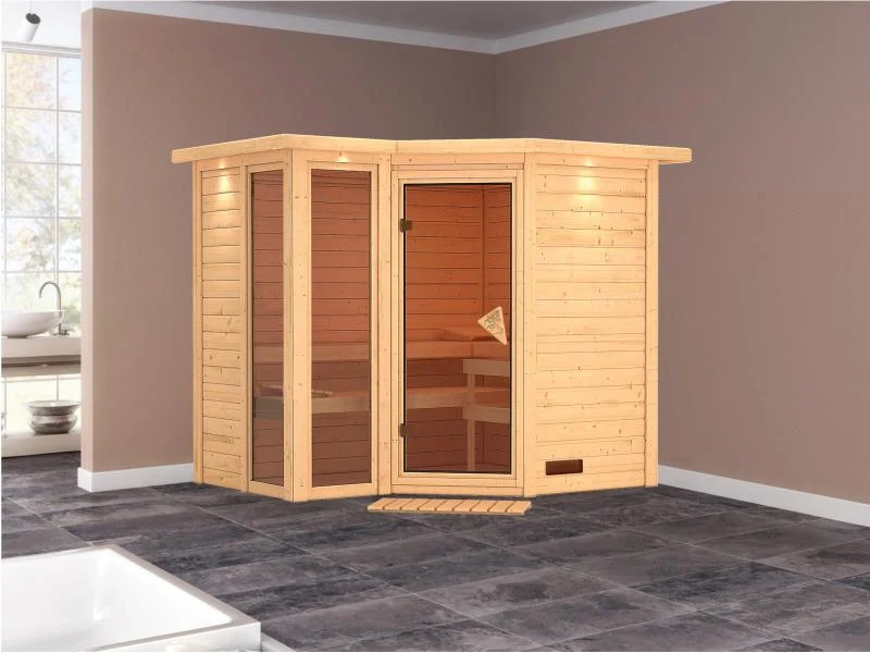 Amara - Karibu Sauna ohne Ofen - mit Dachkranz -