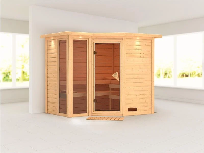 Amara - Karibu Sauna ohne Ofen - mit Dachkranz -