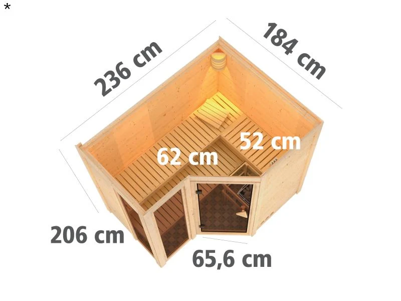 Amara - Karibu Sauna inkl. 9-kW-Ofen - ohne Dachkranz -