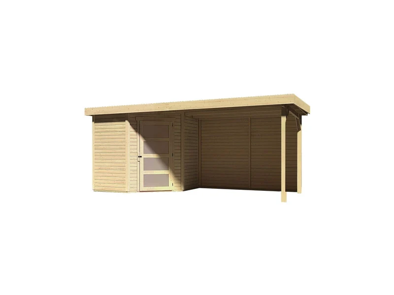 Karibu Gartenhaus Schwandorf 3 natur mit Anbaudach 2,8 m inkl. Rückwand