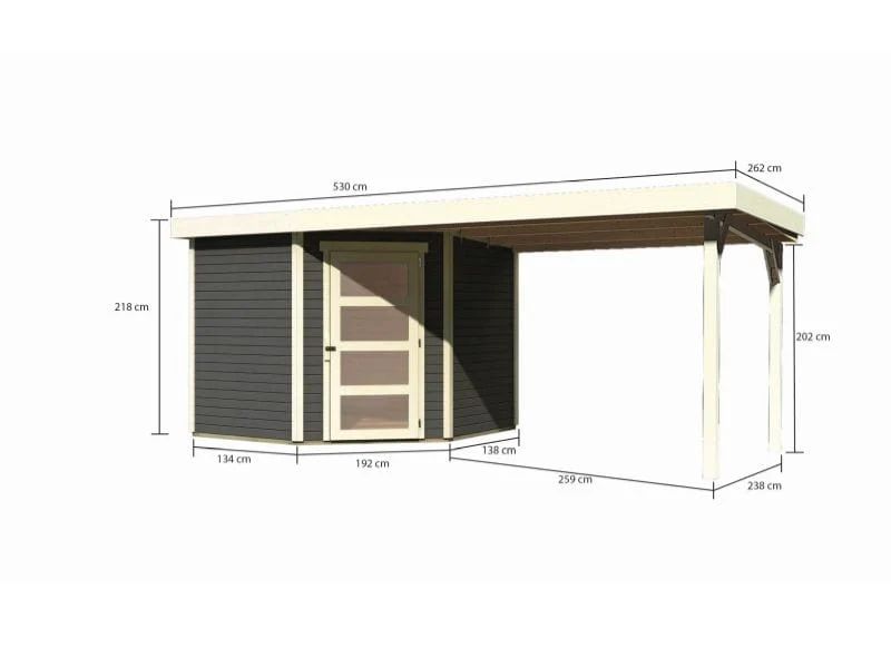 Karibu Gartenhaus Schwandorf 5 terragrau mit Anbaudach 2,8 m