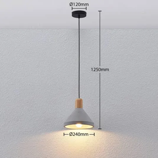 B-Ware Lindby Beton-Pendelleuchte Lampe Leuchte Hängeleuchte IP20 Caisy mit Holz, r861