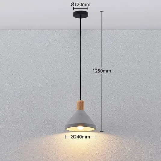 B-Ware Lindby Beton-Pendelleuchte Lampe Leuchte Hängeleuchte IP20 Caisy mit Holz, r861