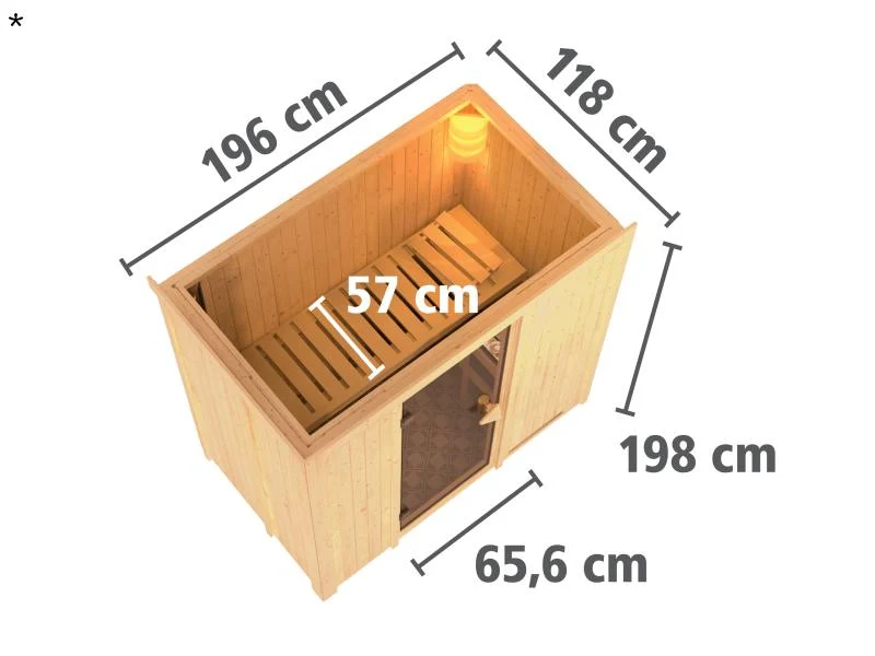 Karibu Sauna Variado ohne Ofen, ohne Dachkranz, mit Klarglas Ganzglastür