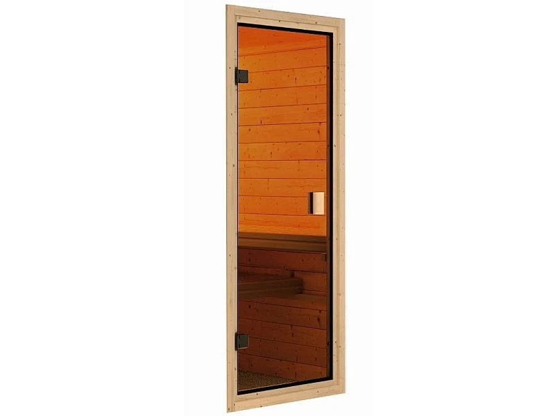 Karibu Saunahaus Skrollan 3 in terragrau 38 mm- ohne Ofen- moderne Tür