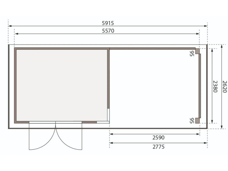 Karibu Gartenhaus Kerko 5 terragrau mit Anbaudach 2,80 m inkl. Rückwand