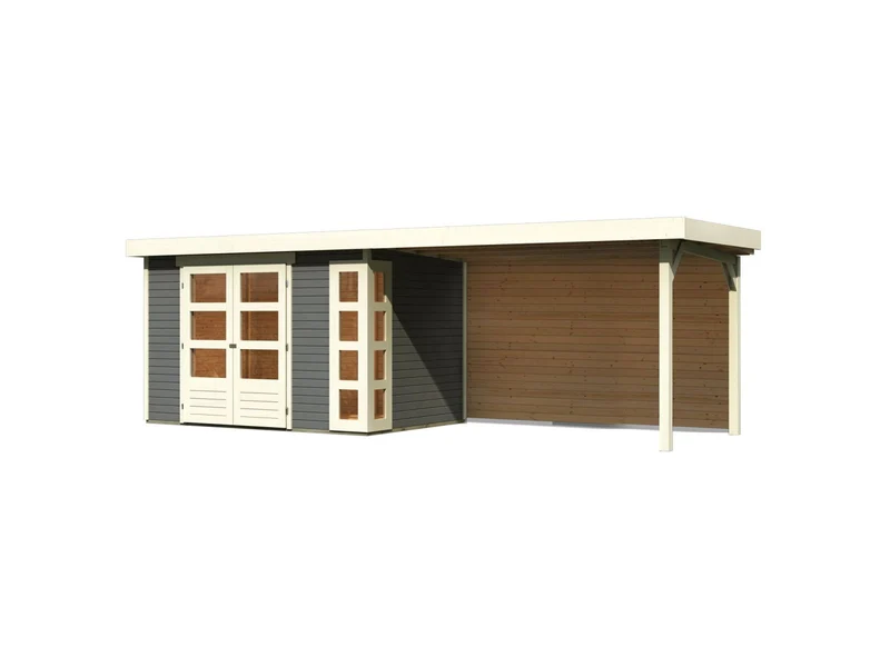 Karibu Gartenhaus Kerko 4 natur mit Anbaudach 2,80 m inkl. Rückwand