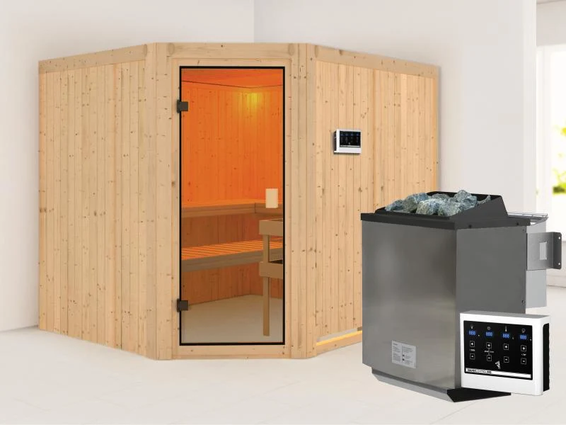 Karibu Sauna Horna 68 mm inkl. 9 kW Bioofen ext. Strg