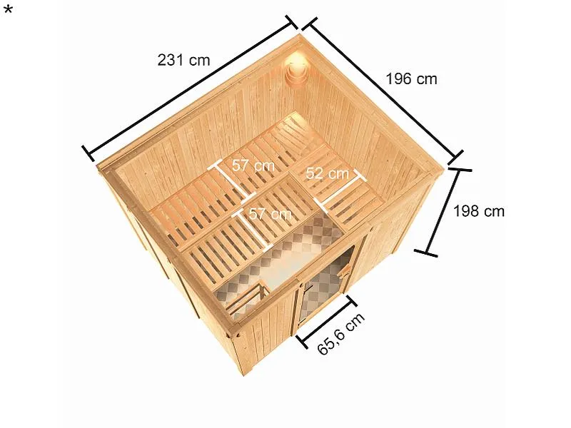 Karibu Sauna Nybro 68 mm inkl. 9 kW Ofen ext. Strg