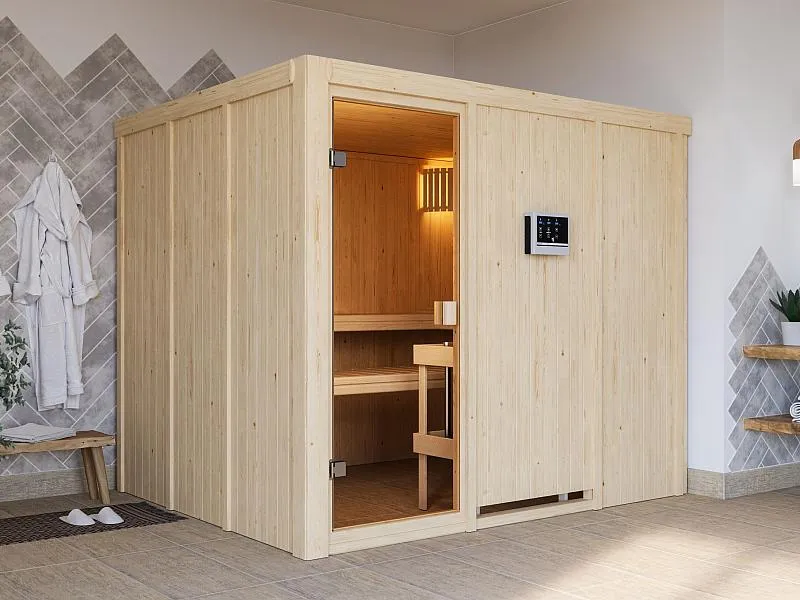 Karibu Sauna Nybro 68 mm inkl. 9 kW Ofen ext. Strg