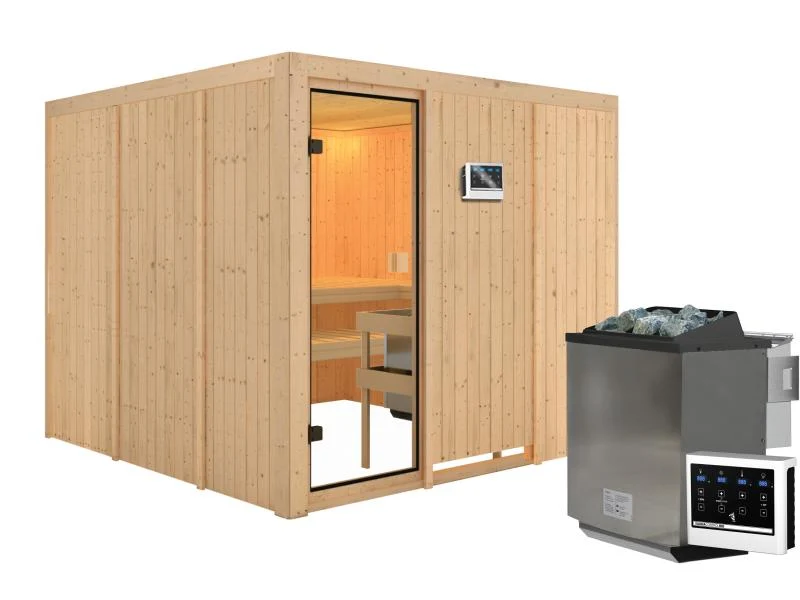 Karibu Sauna Arvika 68 mm inkl. 9 kW Bioofen ext. Strg