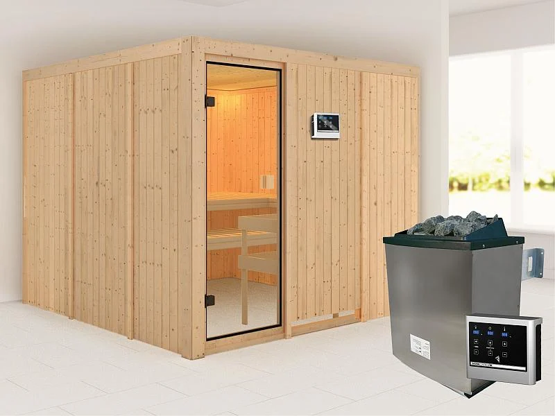 Karibu Sauna Arvika 68 mm inkl. 9 kW Ofen ext. Strg