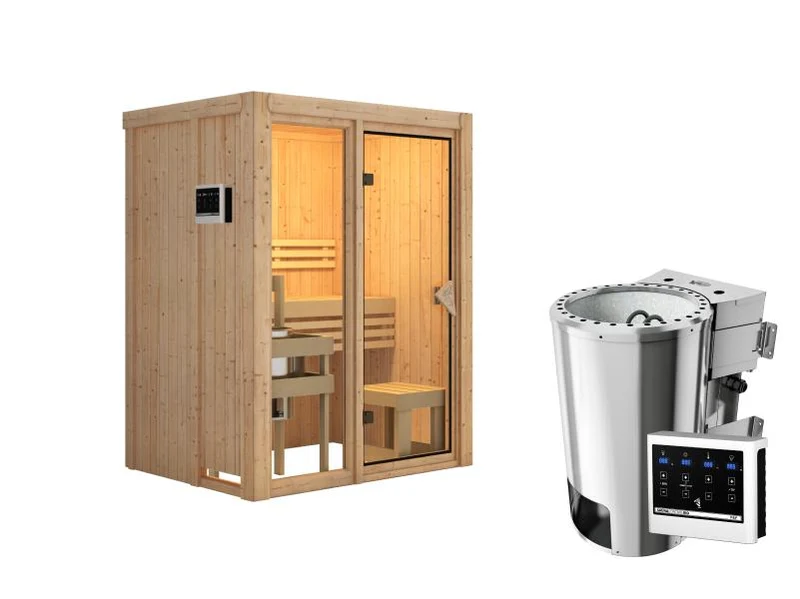 Karibu Sauna Avari 1 inkl. 3,6 kW Bioofen externe Steuerung - ohne Dachkranz