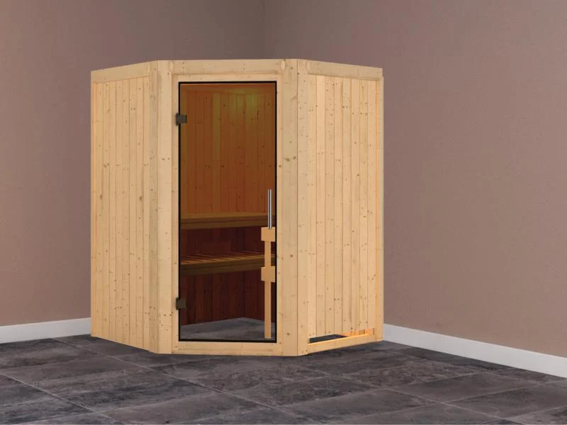 Nanja - Karibu Sauna Plug & Play ohne Ofen - ohne Dachkranz - moderne Saunatür
