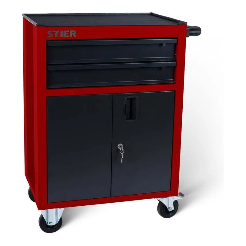 B-Ware STIER Werkstattwagen Basic Compact Werkzeugwagen Kunststoffabdeckung leer rot