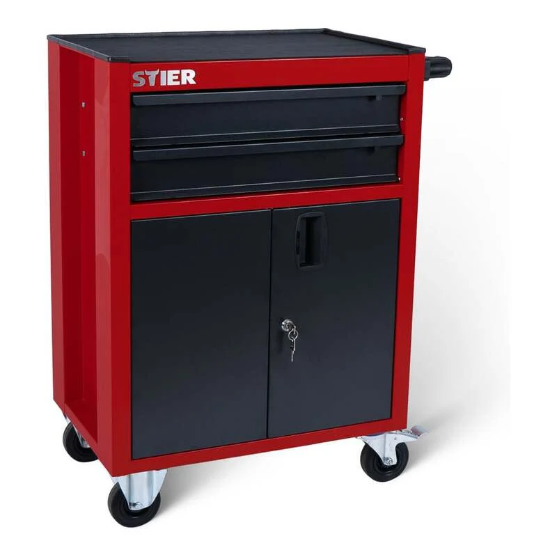 B-Ware STIER Werkstattwagen Basic Compact Werkzeugwagen Kunststoffabdeckung leer rot